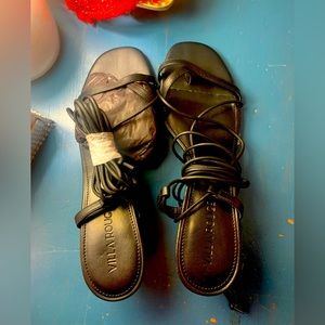 Villa Rough kitten heel tie up aviator sandal